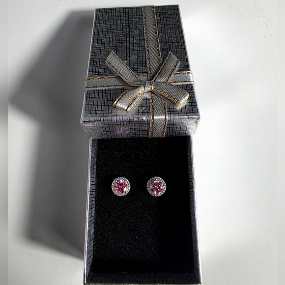 Genuine Pink Diamond Moissanite Halo Stud Earrings | 925 Sterling Silver - Picture 5 of 8